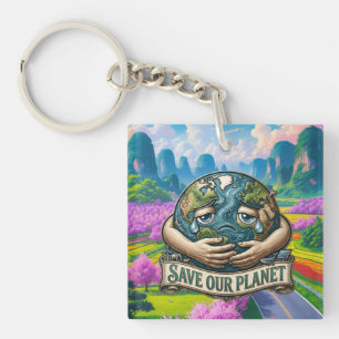 Porte-clés Sauver Notre Planète Terre qui Pleure Éco-Conscien