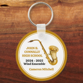 Porte-clés Saxophone High School Band Gold Personalized
