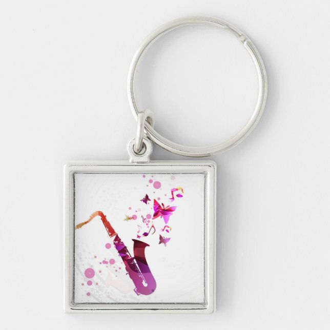 Porte-clés Saxophone musique mignonne et papillons (Devant)