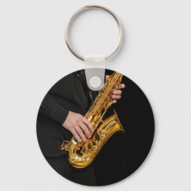 Porte-clés Saxophone Player mains Saxophoniste jouant du jazz (Recto)
