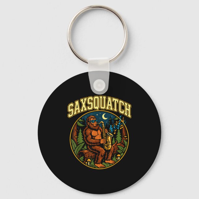 Porte-clés Saxsquatch Bigfoot Saxophone Player Jazz Music Hum (Recto)