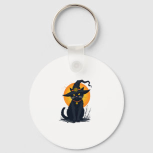 Porte-clés Scary Vintage Chat noir avec Casquette de sorcière