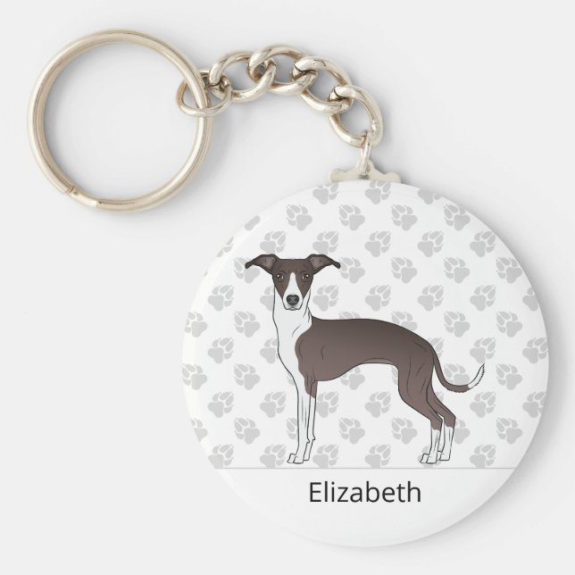 Porte-clés Sceau Et Blanc Italien Greyhound Avec Nom Personna (Devant)