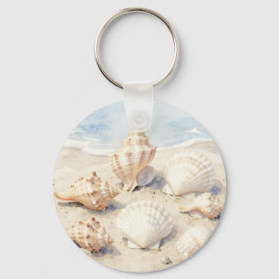 Porte-clés Scène de plage aux coquillages à l'aquarelle