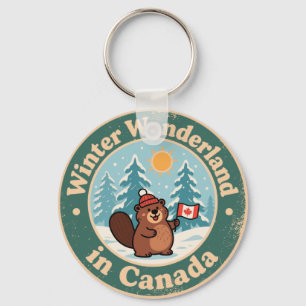 Porte-clés Scène hivernale canadienne vintage