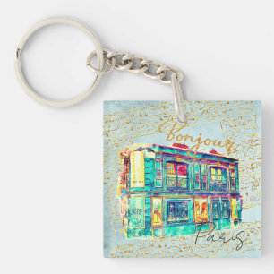 Porte-clés Scène Whimsical Paris Street - Aquarelle colorée