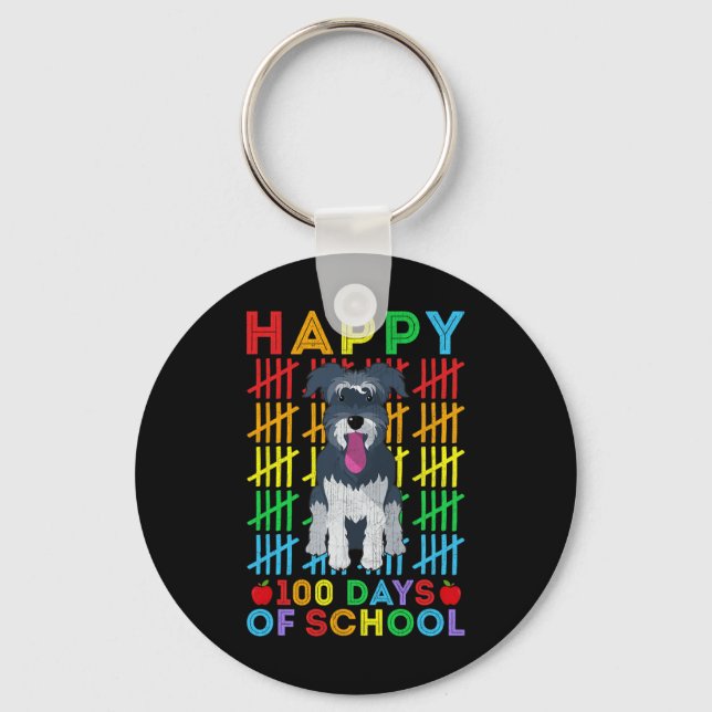 Porte-clés Schnauzer Dog Étudiant Joyeux 100 Jours D'École (Recto)