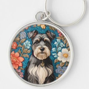 Porte-clés Schnauzer Joyeux Inspiré de Floral William Morris
