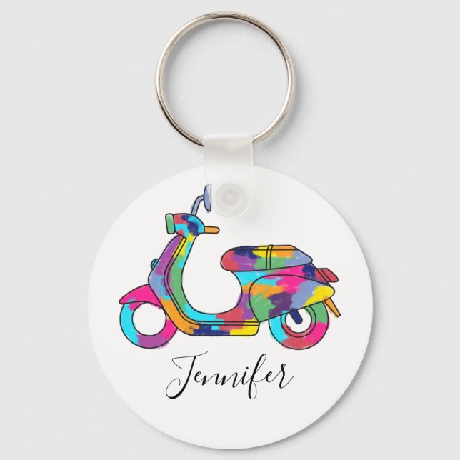 Porte-clés Scooter Rainbow Moteur Mopé Personnalisé (Recto)