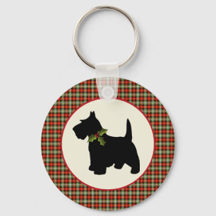 Porte-clés Scottie Dog Scotch Plaid Christmas