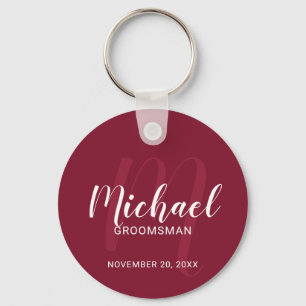 Porte-clés Script moderne Groomsmen personnalisé Monogramme&N