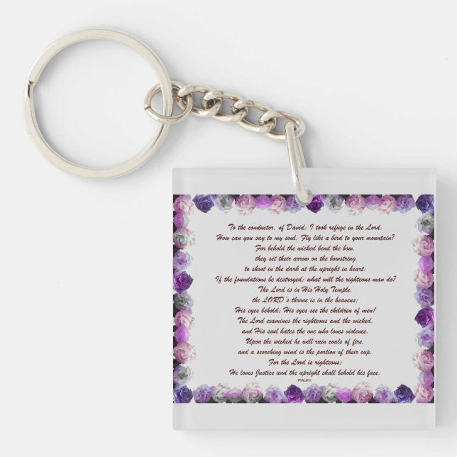 Porte-clés Scripture, Psalm 11, Purple Roses (Devant)