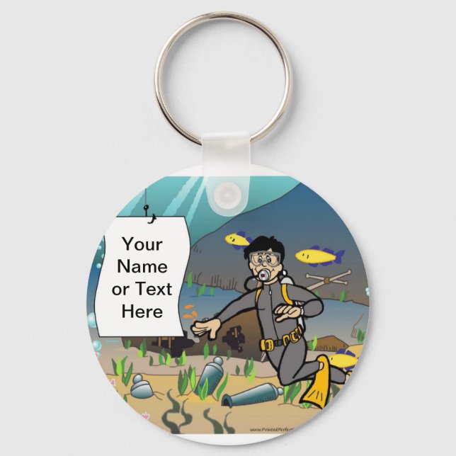 Porte-clés Scuba Diver - Dessin masculin par PrintedPerfectio (Recto)