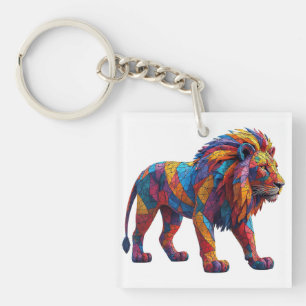 Porte-clés Sculpture de lion en mosaïque colorée