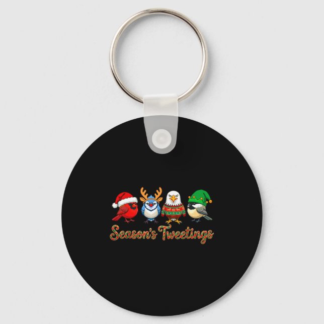 Porte-clés Season's Tweetings Funny Christmas Birdwatcher Squ (Recto)
