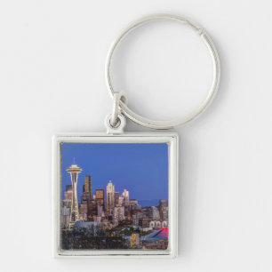 Porte-clés Seattle, centre-ville et mont Rainier au crépuscul