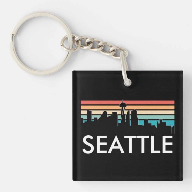 Porte-clés Seattle Washington Retro Sunset Skyline tendance (Devant)