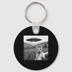 Porte-clés Selfie De Chat Avec Alien Ufo Drôle Cadeaux De Cha