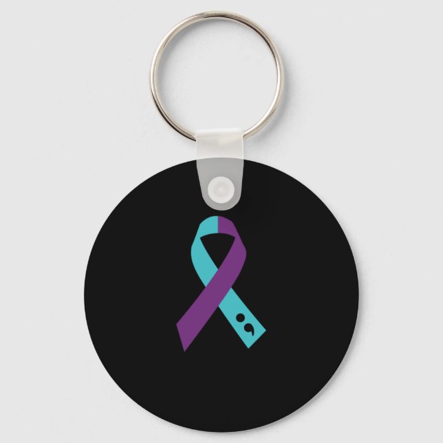 Porte-clés Semicolon de ruban violet turquoise Prévention du  (Recto)