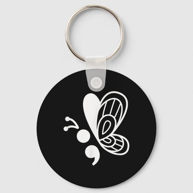 Porte-clés Semicolon papillon Sensibilisation à la santé ment (Recto)