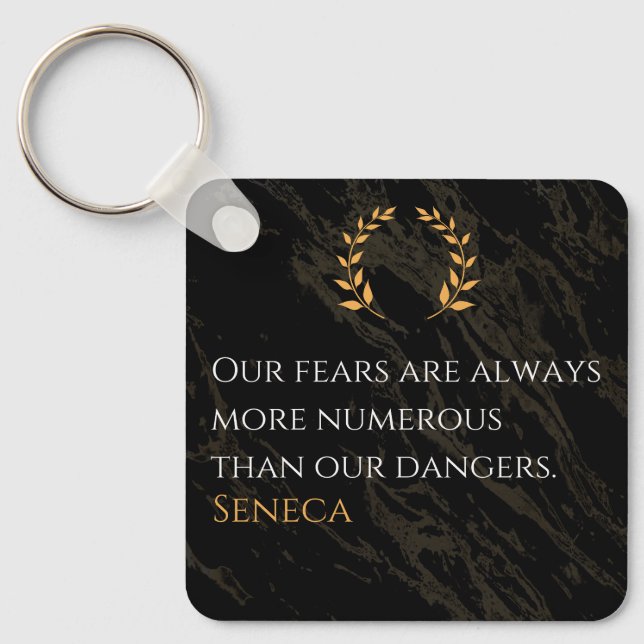 Porte-clés Seneca's Insight : Les peurs comparées aux dangers (Recto)