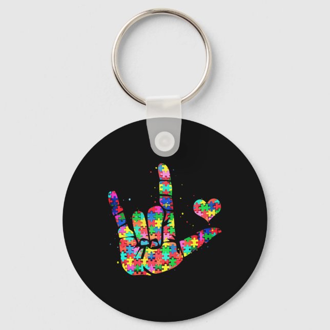 Porte-clés Sensibilisation sur l'autisme ASL Love Langue des  (Recto)