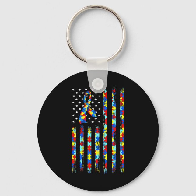 Porte-clés Sensibilisation sur l'autisme Chemise Drapeau Amér (Recto)
