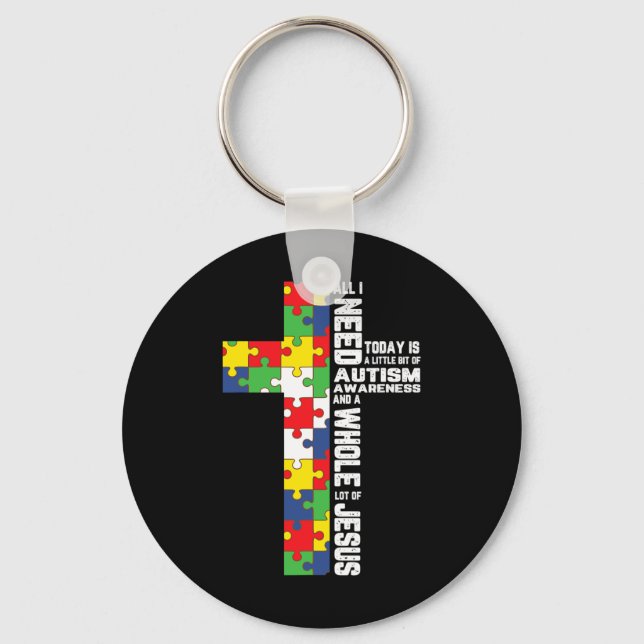 Porte-clés Sensibilisation sur l'autisme Jésus Croix Puzzle C (Recto)