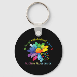 Porte-clés Sensibilisation sur l'autisme Sunflower Accepter C