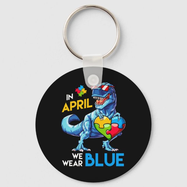 Porte-clés Sensibilisation sur l'autisme Trex Dino Dinosaur D (Recto)