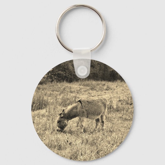 Porte-clés Sepia Tone Donkey à Field. (Recto)