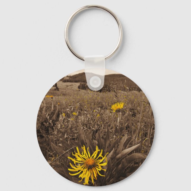 Porte-clés Sepia tone fleurs sauvages jaunes (Recto)