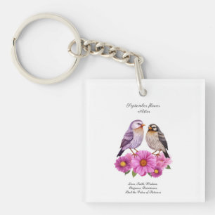 Porte-clés Septembre Aster Flower with Birth Cadeau