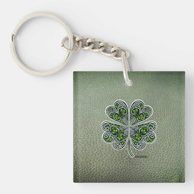 Porte-clés Shamrock Colover  St.Patrick`s Day Green Leather  (Devant)