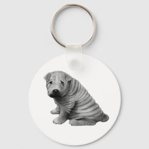 PORTE-CLÉS SHAR-PEI CHINOIS : RÉALISME DE CRAYON : CHIEN