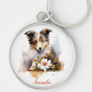 Porte-clés Shetland Sheepdog Chiot Pet Aquarelle