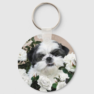 Porte-clés Shih Tzu et roses