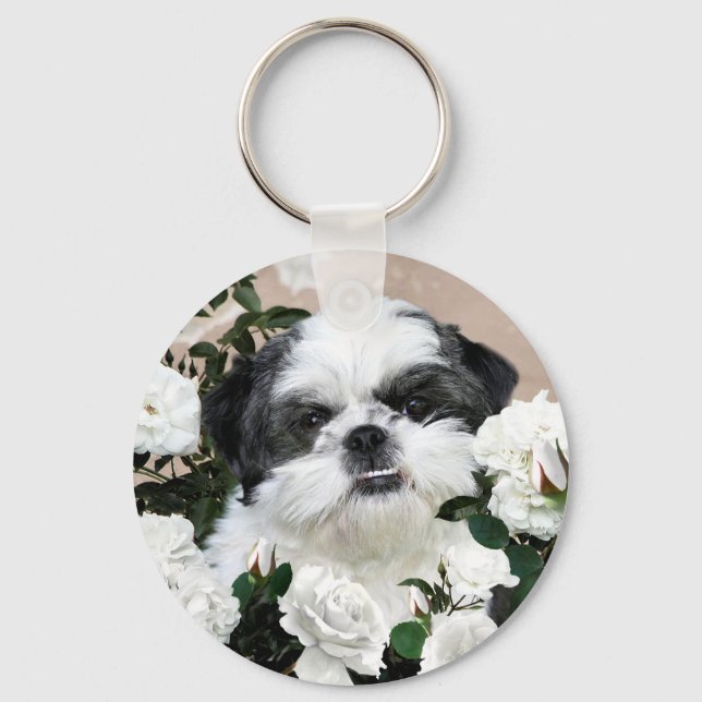 Porte-clés Shih Tzu et roses (Recto)
