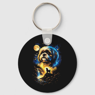 Porte-clés Shih Tzu hurlant à la Lune Vintage 90s Drôle de Ch
