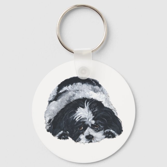 Porte-clés Shih Tzu noir et blanc (Recto)