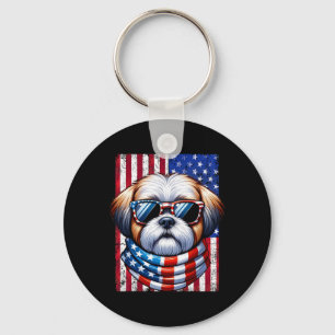 Porte-clés Shih Tzu porte le drapeau américain 4 juillet patr