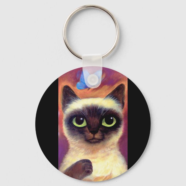 Porte-clés Siamese Cat Feline Papillon Art - Multi (Recto)