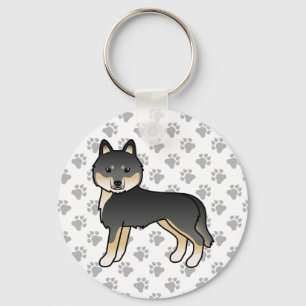 Porte-clés Siberian Husky noir et feu, chien de dessin animé 