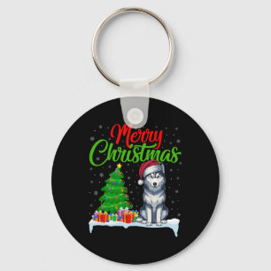 Porte-clés Sibérie Husky Chien Noël Arbre Lumière Fantastique