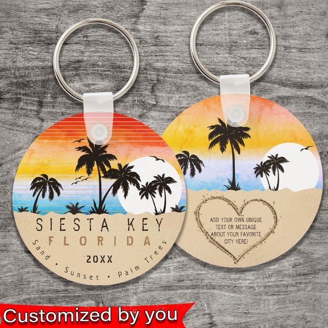 Porte-clés Siesta Key Florida Beach Retro Sunset Souvenir 80s (Créateur téléchargé)