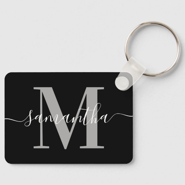 Porte-clés Signature élégante gris moderne monogramme noir ph (Recto)