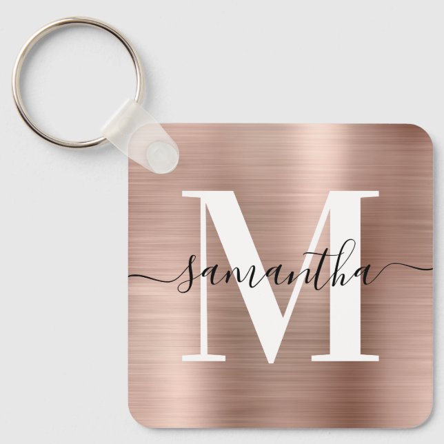 Porte-clés Signature moderne Monogramme Rose Gold Foil (Recto)