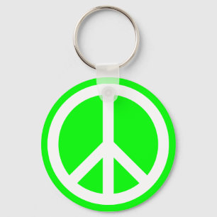 Porte-clés Signe de paix blanc sur fond vert citron