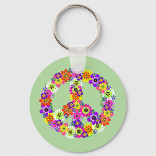 Porte-clés signe de paix floral