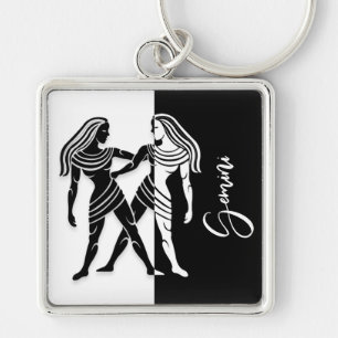 Porte-clés Signe Gemini Zodiac, Porte - clé noir et blanc